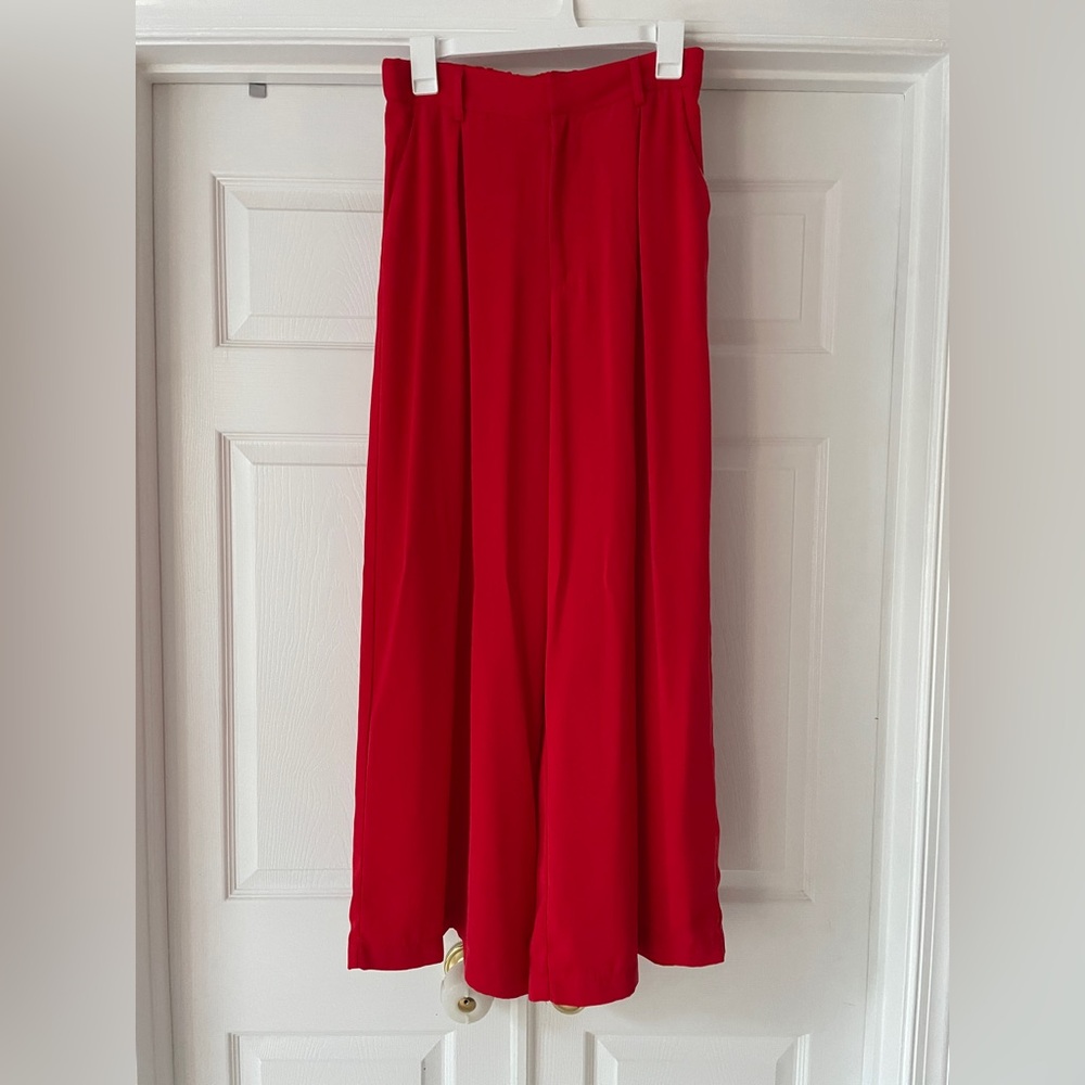 Vibrant Red Wide-Leg Pants